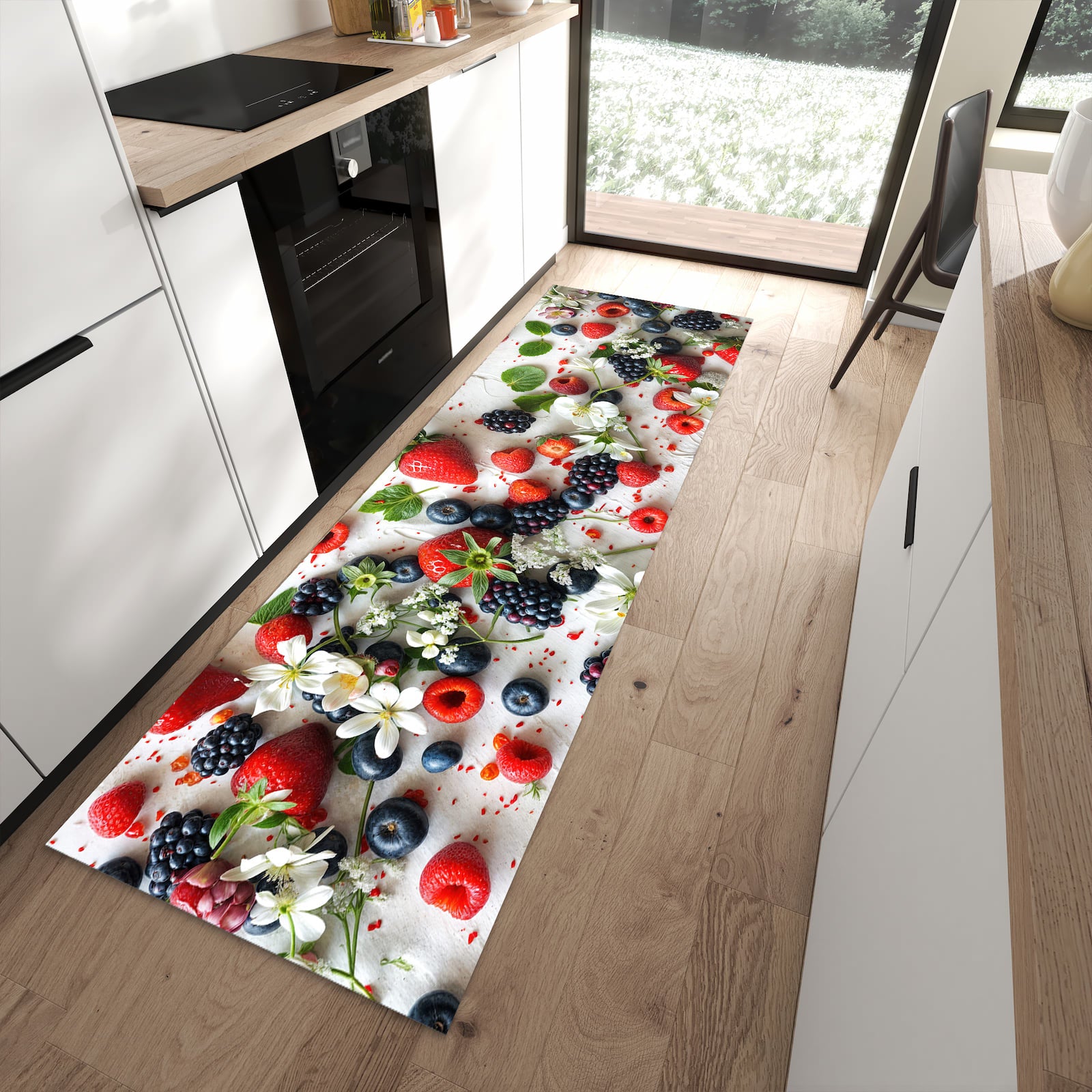 Fleckenresistenter rutschfester Küchenteppich mit Motiv Beeren von Bunte in moderner Küche