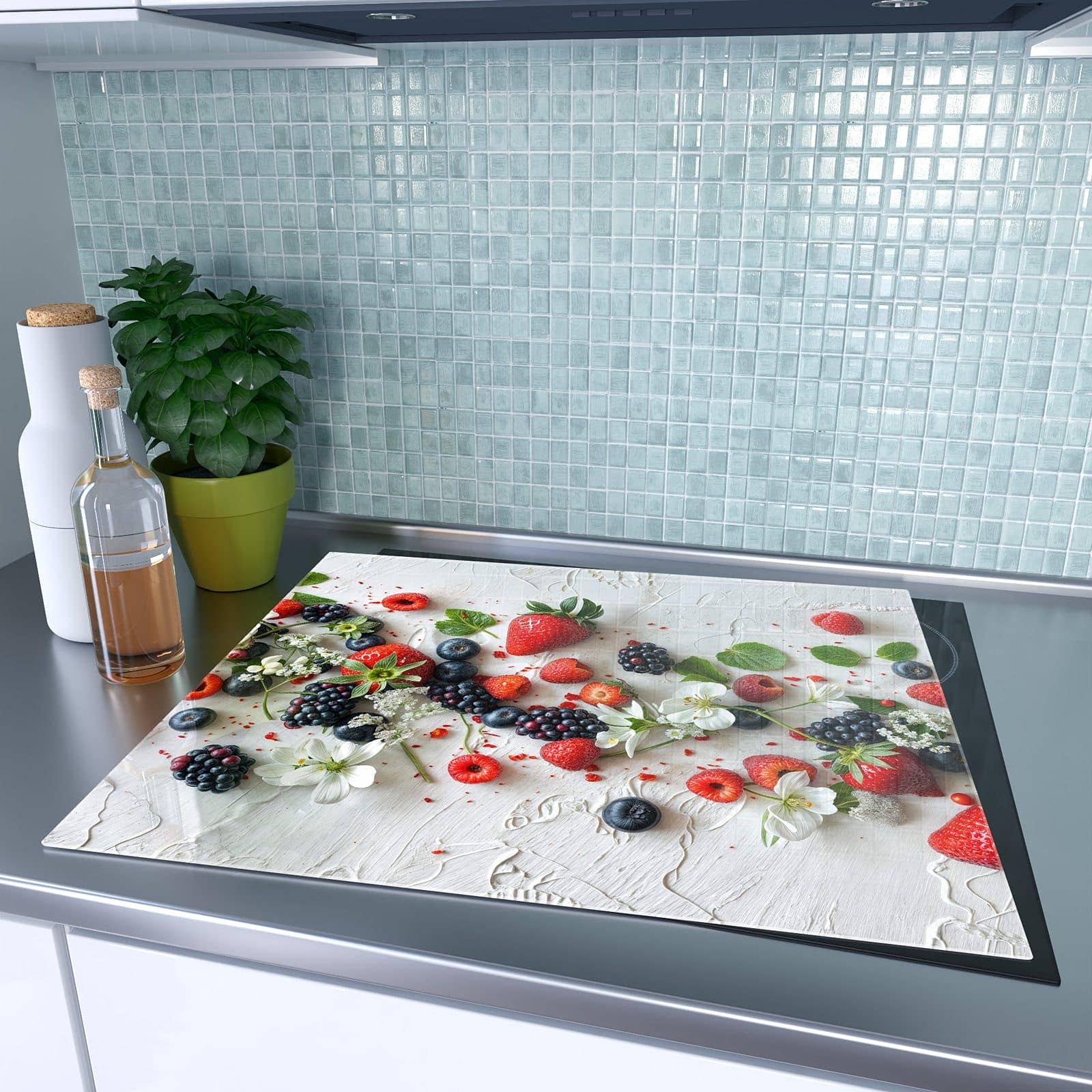 1-teilige Herdabdeckplatten mit Bunte Beerenmischung-Motiv auf dem Ceranfeld