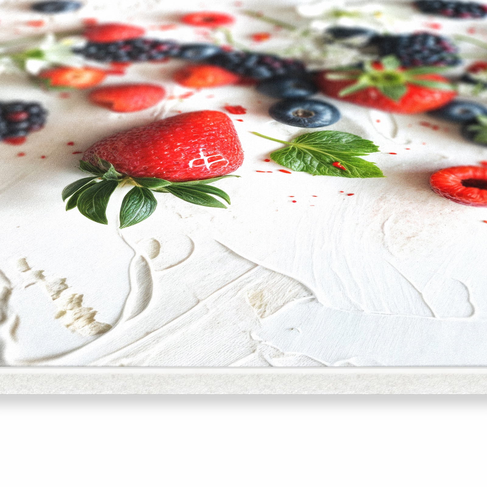 Schmutzabweisender waschbarer Küchenteppich mit Motiv Beeren von Bunte in seitlicher Ansicht