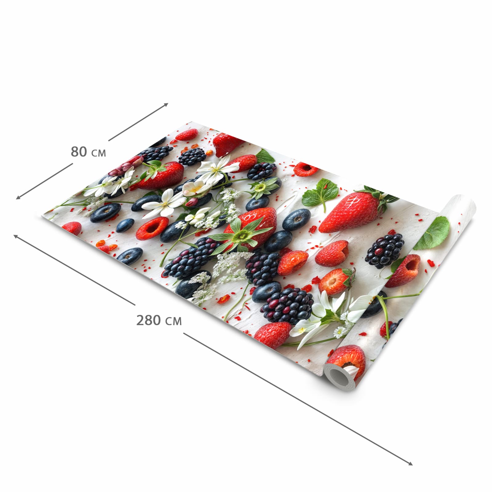 Fleckenresistenter Küchenläufer mit Motiv Beeren von Bunte in der Grösse 60x270 cm