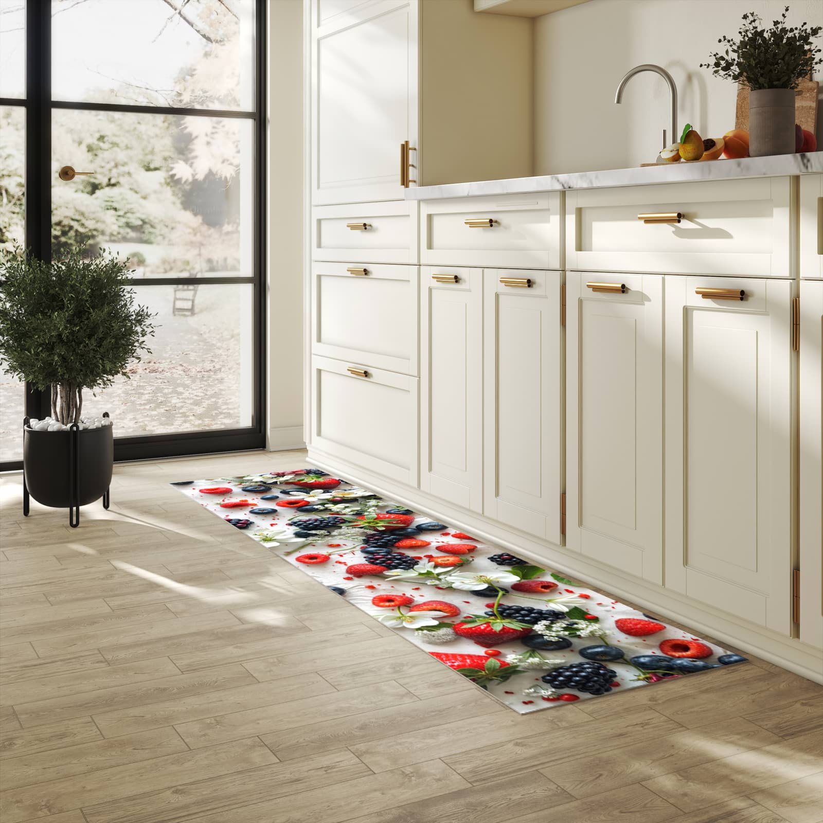 Pflegeleichter Läufer für Eingangsbereich mit Motiv Beeren von Bunte in heller Küche