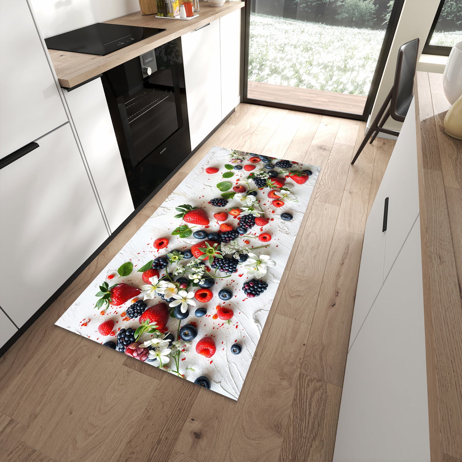 Langlebiger Küchenteppich mit Motiv Beeren von Bunte in moderner Küche