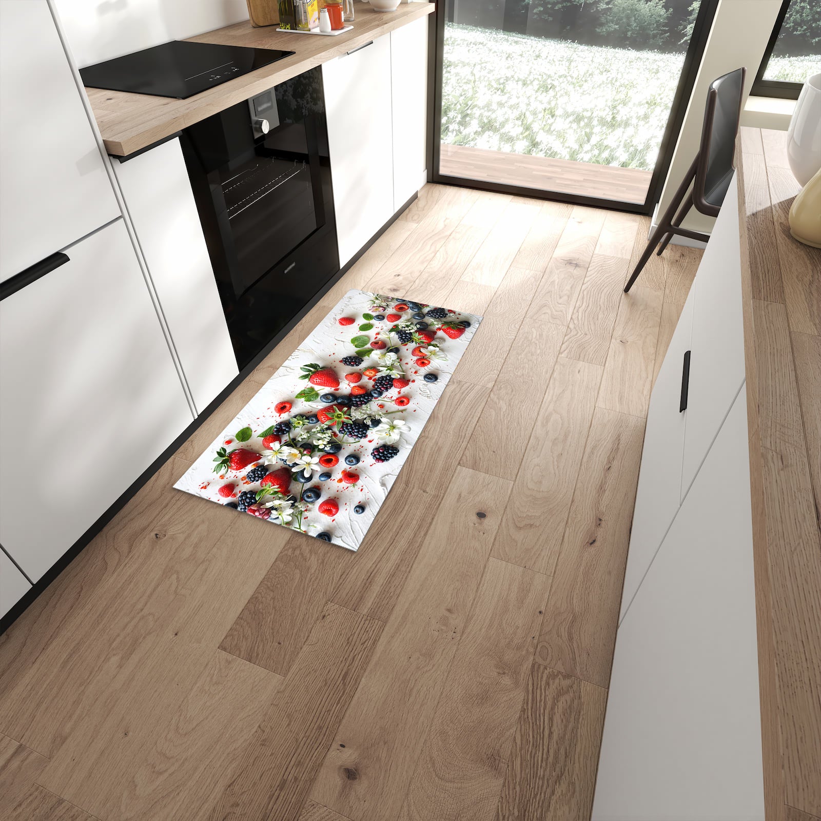 Formstabiler langer Teppich mit Motiv Beeren von Bunte in moderner Küche #grösse_60 x 120 cm