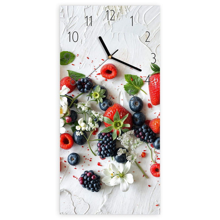 Wanduhr Bunte Beerenmischung aus Glas – Hochformat 30 × 60 cm mit Ziffernblatt Elegant