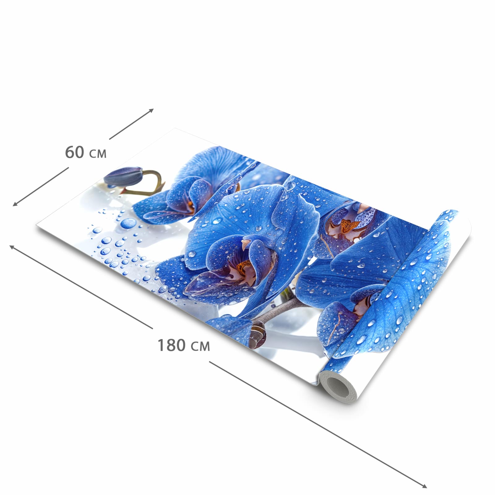 Rutschfester Küchenläufer mit Motiv Blaue Orchideen in der Grösse 60x240 cm