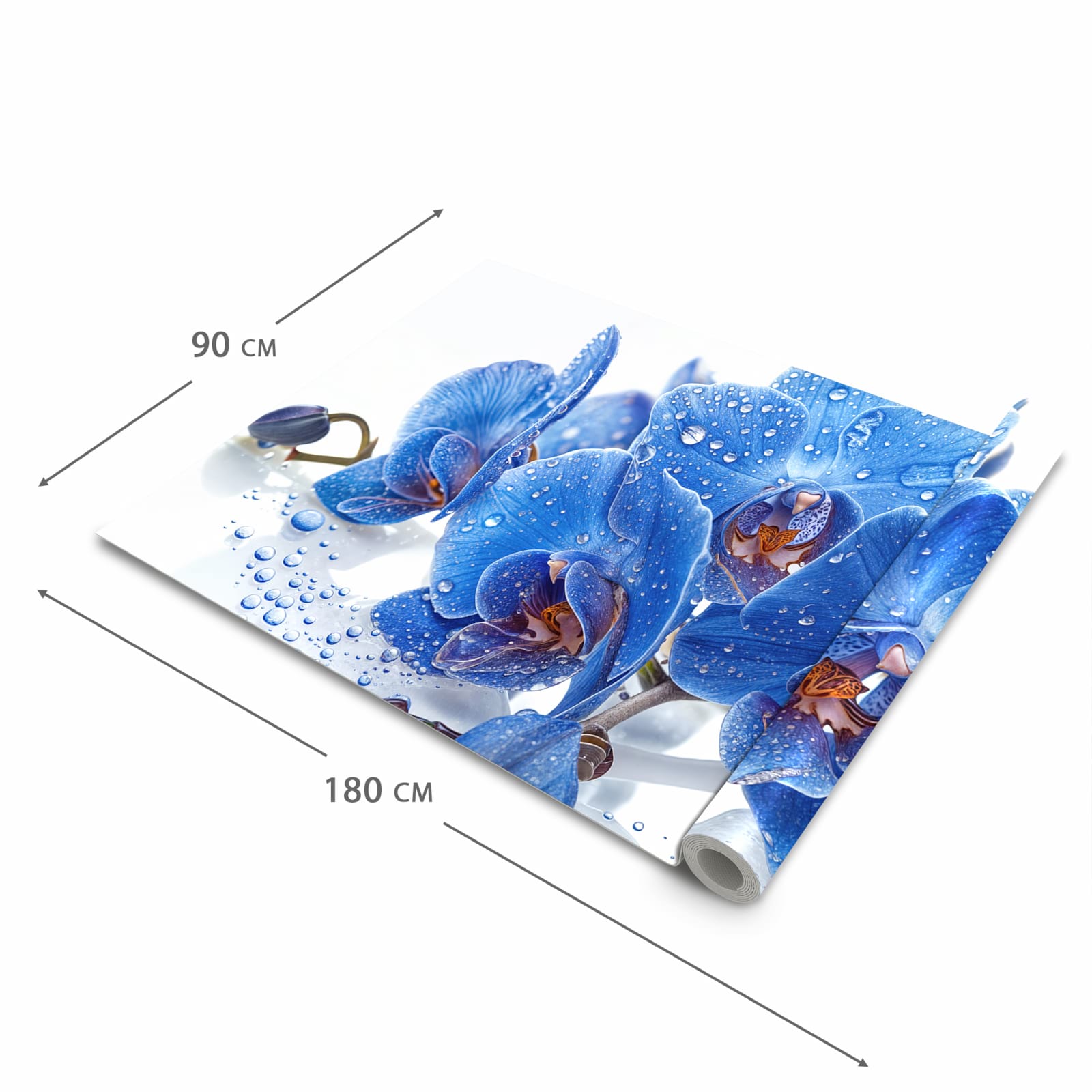 Ordnungsschaffender Küchenteppich mit Motiv Blaue Orchideen in der Grösse 60x270 cm