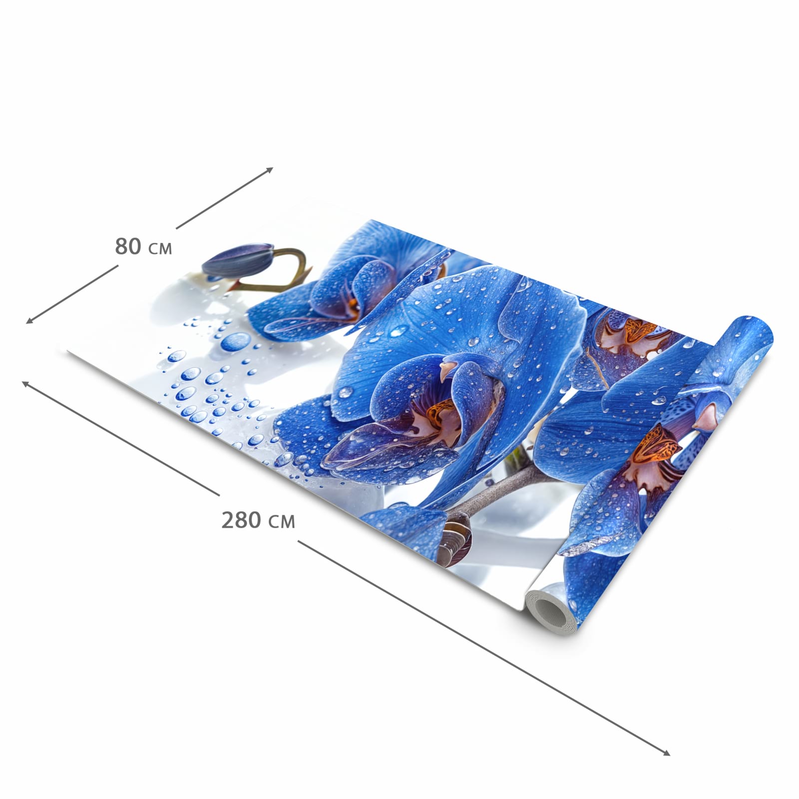 Feuchtigkeitsresistenter Küchenläufer mit Motiv Blaue Orchideen in der Größe 60x270 cm