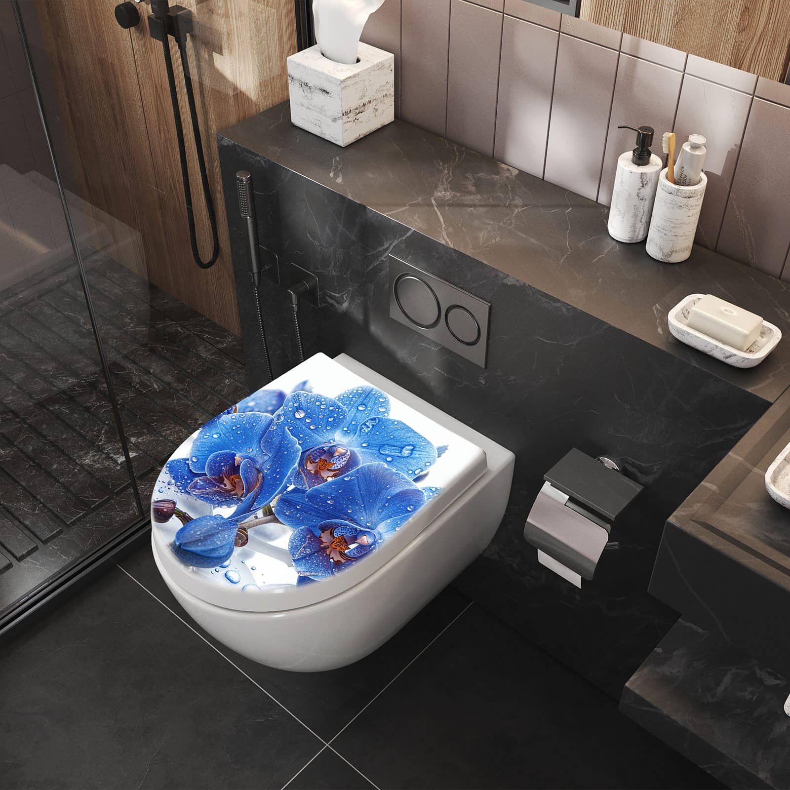WC-Sitz mit Absenkautomatik Blaue Orchideen