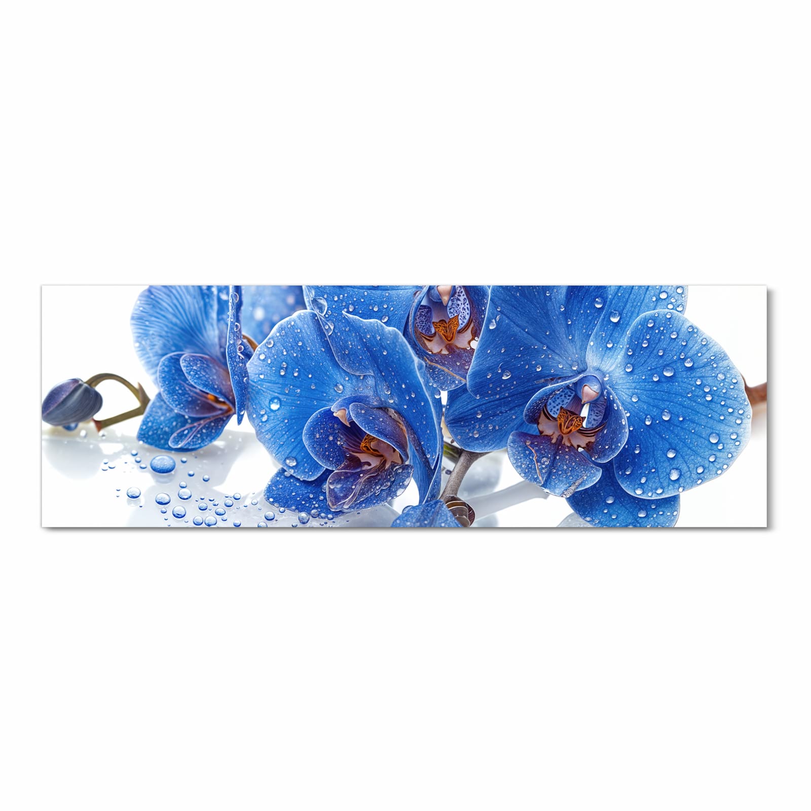 Waschbarer rutschfester Küchenläufer mit Motiv Blaue Orchideen in Frontansicht