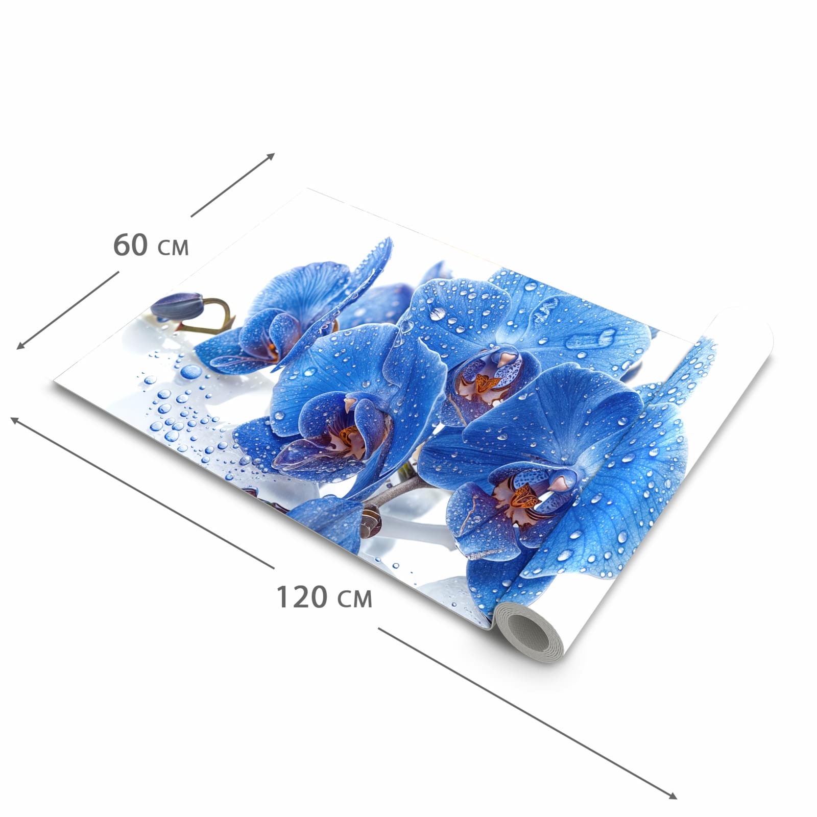 Komfortabler Küchenläufer mit Motiv Blaue Orchideen in der Grösse 60x240 cm