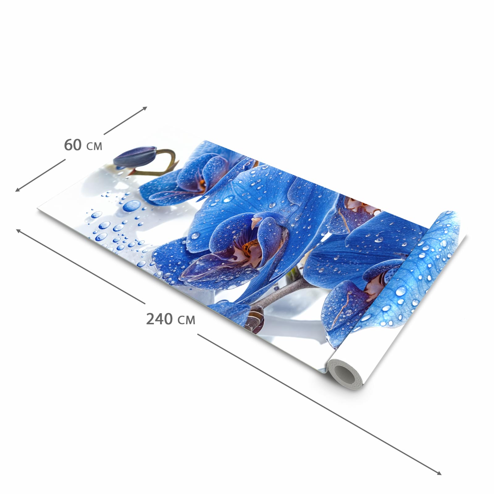 Küchenläufer mit angenehmer Haptik und Motiv Blaue Orchideen in der Grösse 60x270 cm