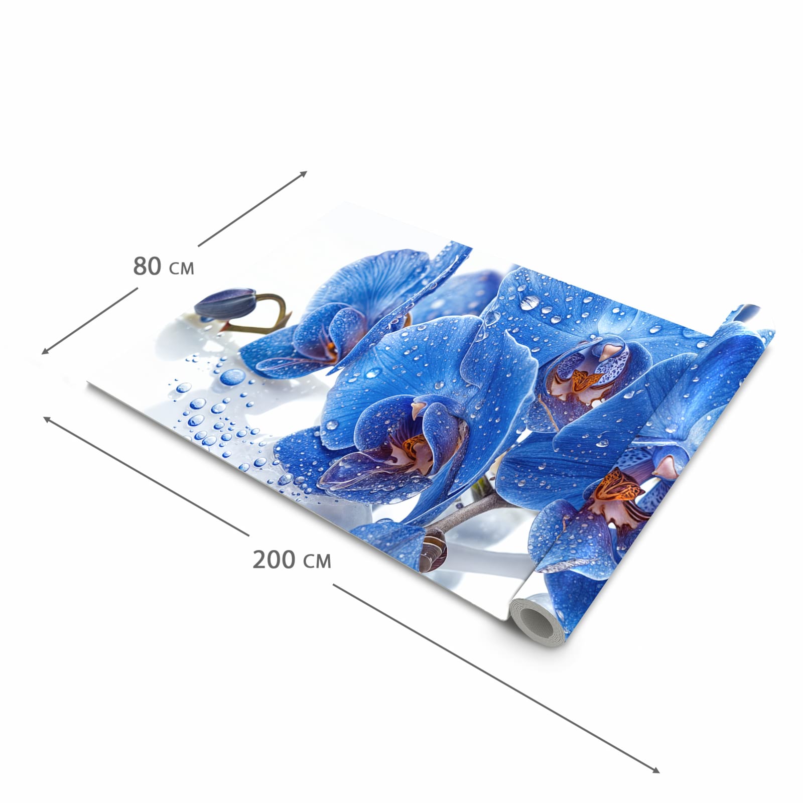 Langlebiger waschbarer Küchenläufer mit Motiv Blaue Orchideen in der Grösse 60x270 cm