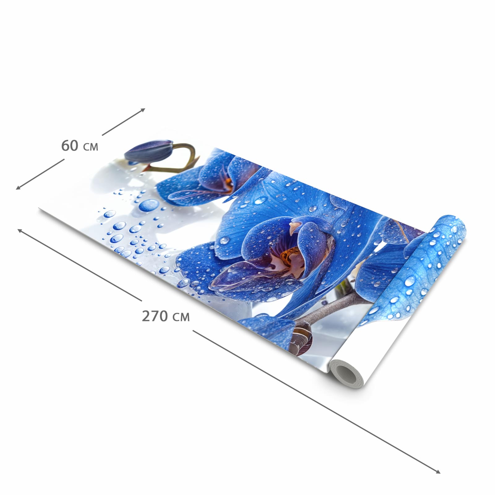 Hygienischer rutschfester Küchenläufer mit Motiv Blaue Orchideen in der Grösse 60x270 cm