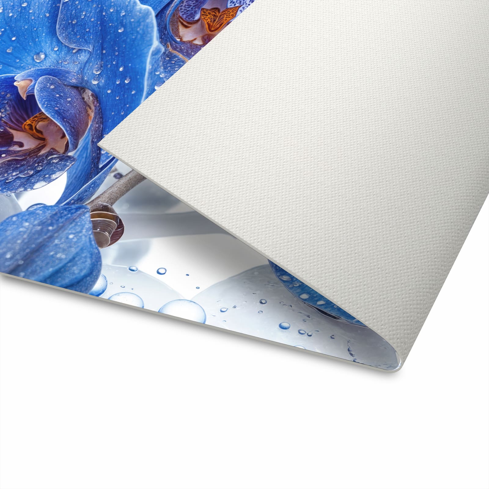 Bodenschonender Läufer für die Küche mit Motiv Blaue Orchideen in der Unterseite