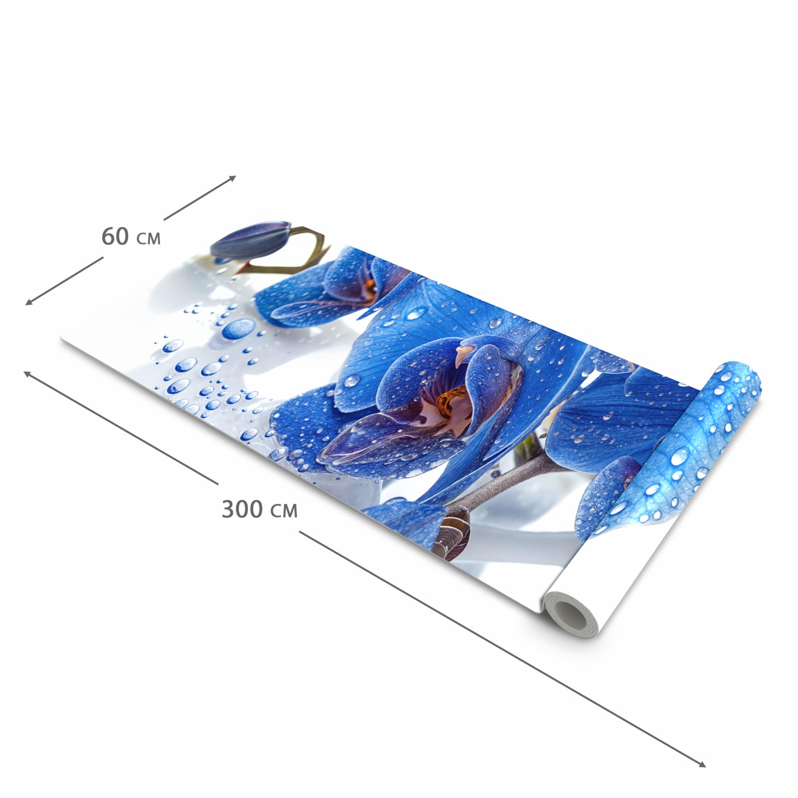 Strapazierfähiger moderner Küchenläufer mit Motiv Blaue Orchideen in der Größe 60x270 cm