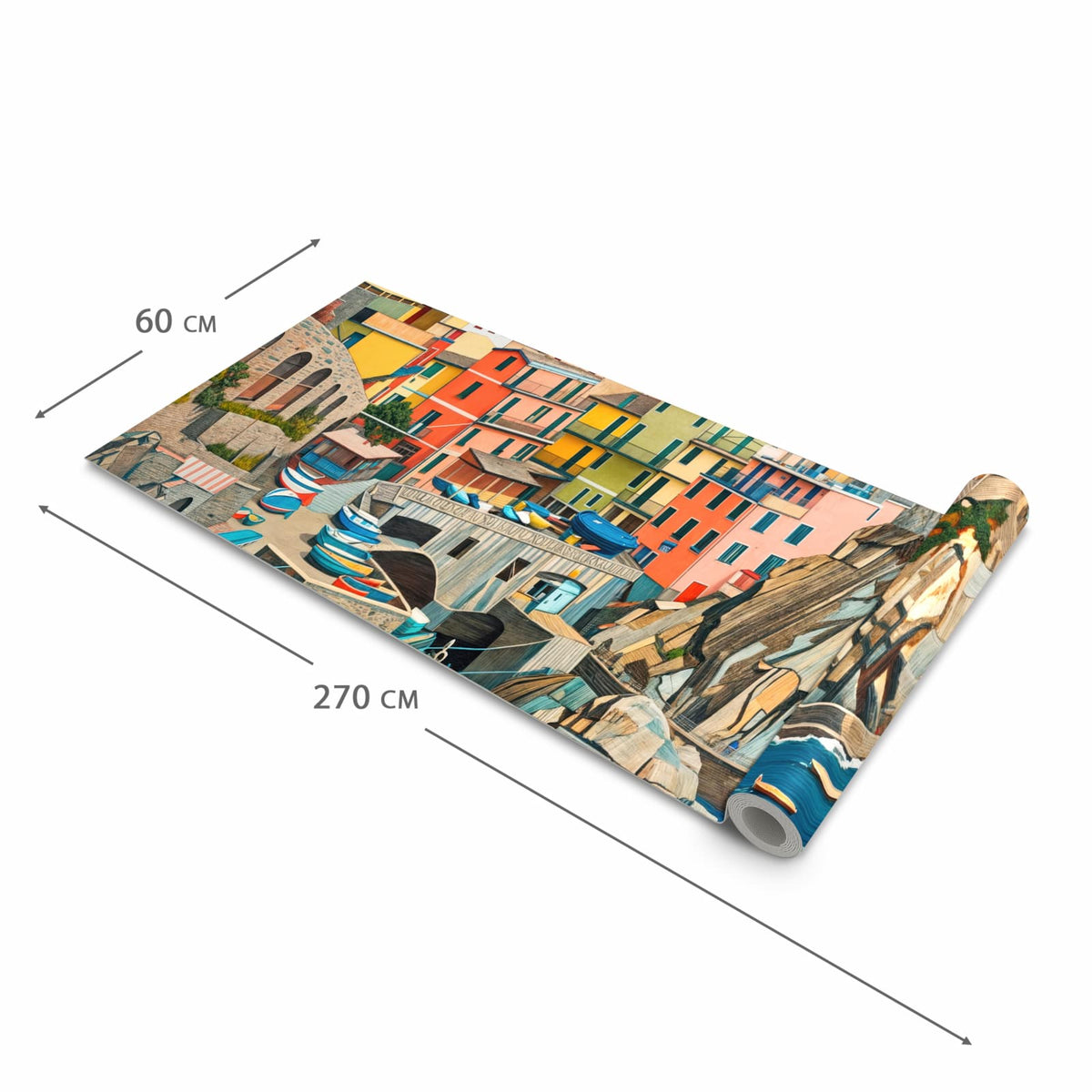 UV-beständiger Küchenteppich mit Motiv Bunte Küstenstadt in der Größe 60x240 cm