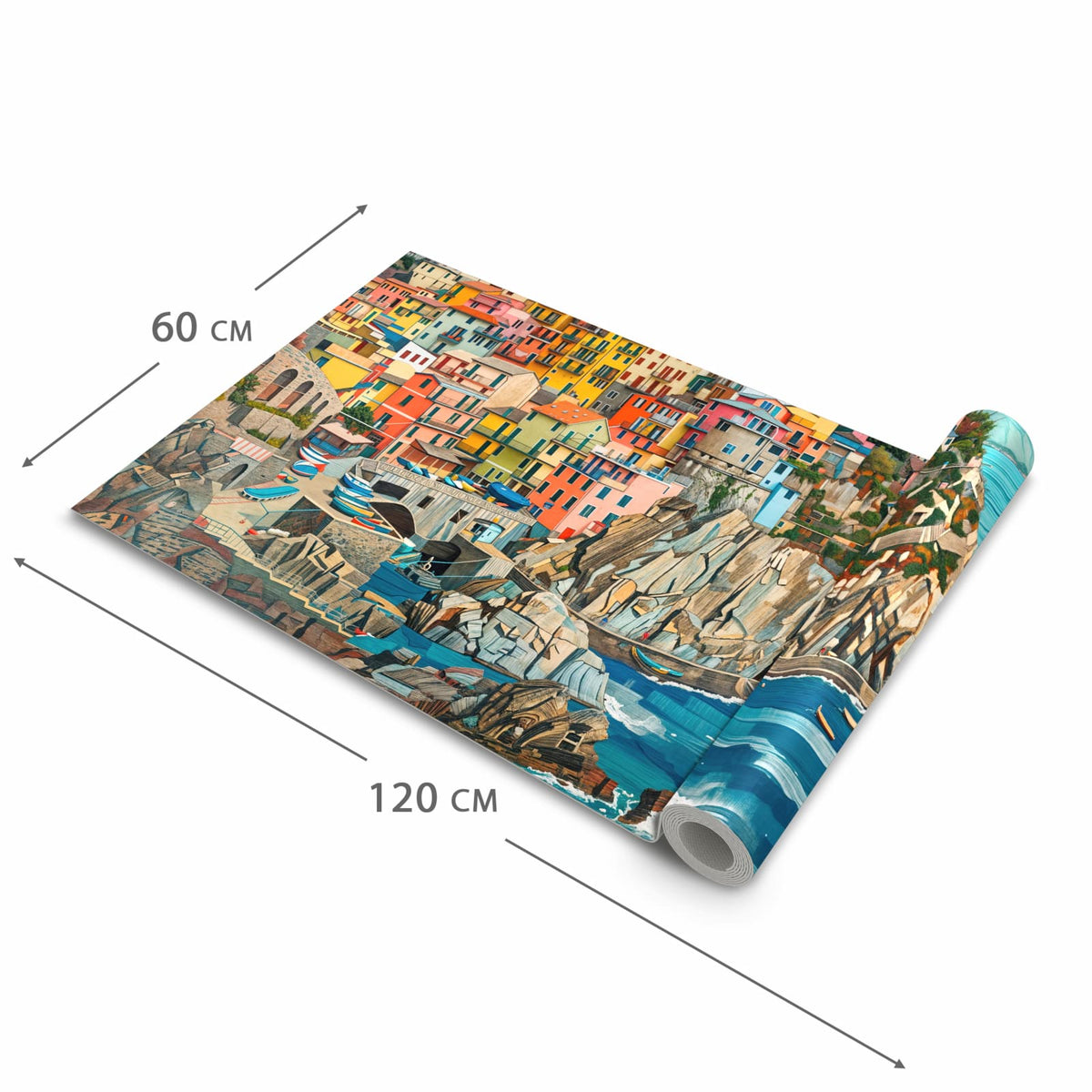 Küchenteppich mit Motiv Bunte Küstenstadt in der Grösse 60x240 cm für sicheres Aufbewahren