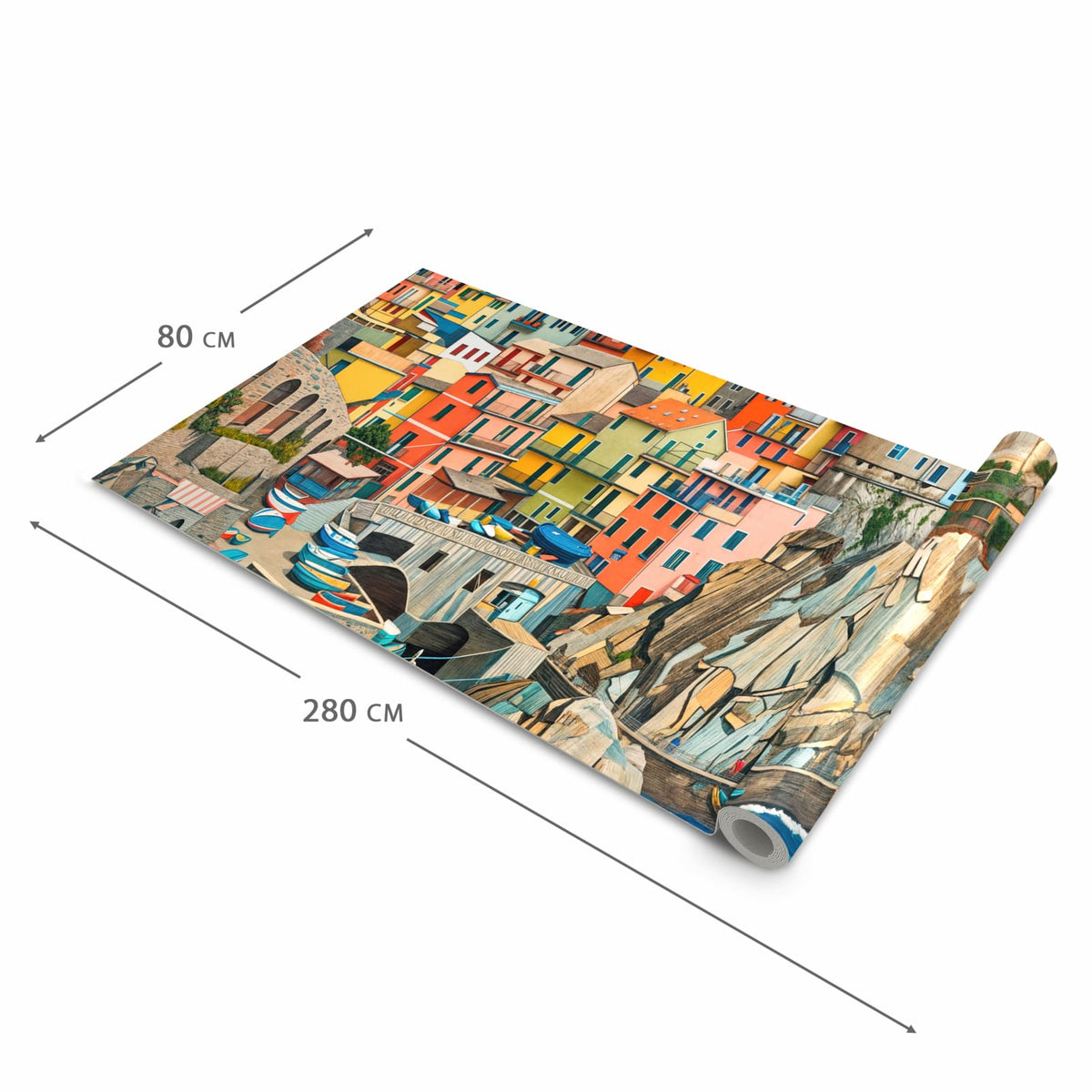 Geruchsneutraler waschbarer Küchenteppich mit Motiv Bunte Küstenstadt in der Grösse 60x240 cm