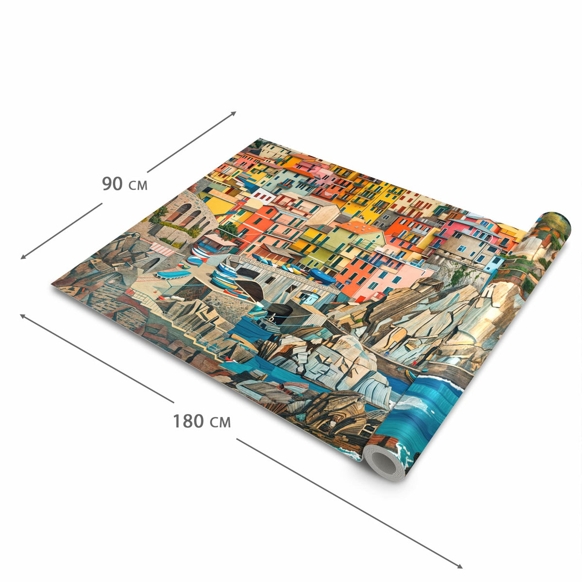 Flacher Küchenläufer mit Motiv Bunte Küstenstadt in der Grösse 60x240 cm