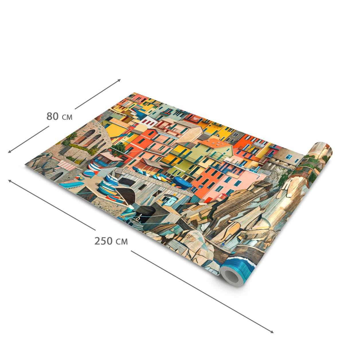 Schmutzabweisender rutschfester Küchenteppich mit Motiv Bunte Küstenstadt in der Größe 60x240 cm
