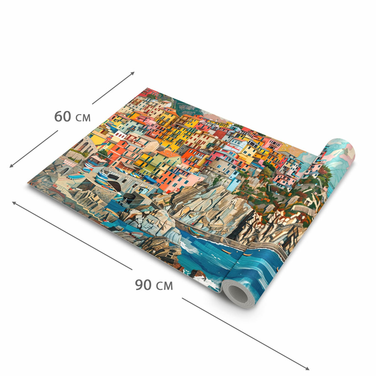 Wasserabweisender waschbarer Küchenteppich mit Motiv Bunte Küstenstadt in der Grösse 60x240 cm