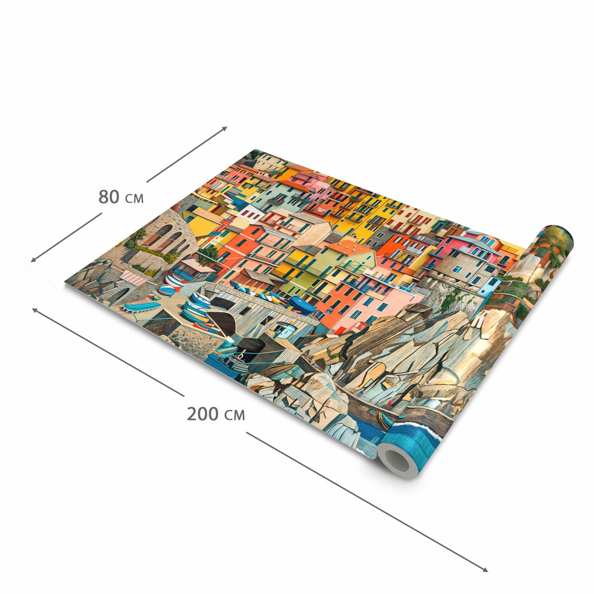 Fleckenresistenter großer Küchenteppich mit Motiv Bunte Küstenstadt in der Größe 60x240 cm