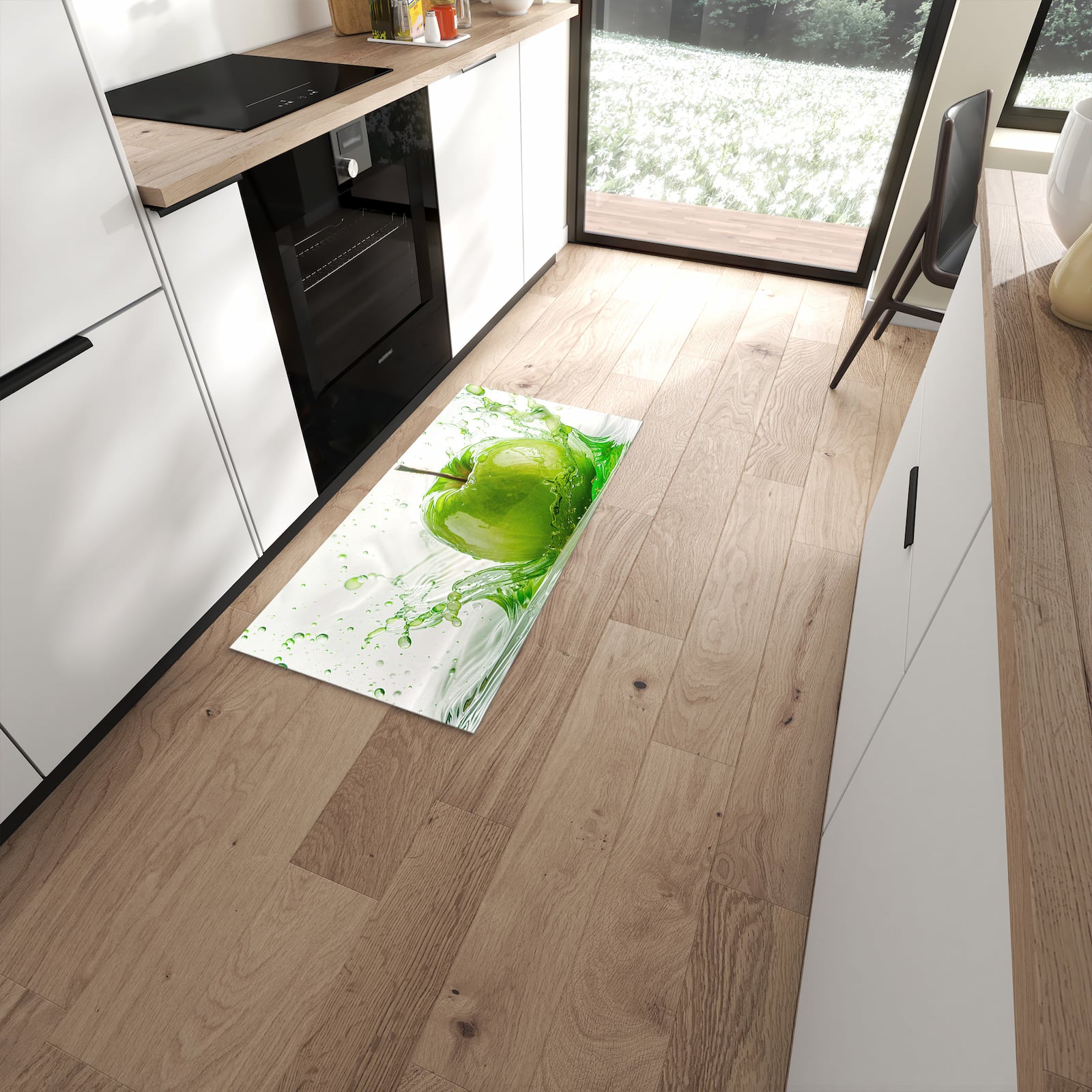 Küchenteppich mit Motiv Splash Apfel für angenehme Haptik in moderner Küche #grösse_60 x 120 cm
