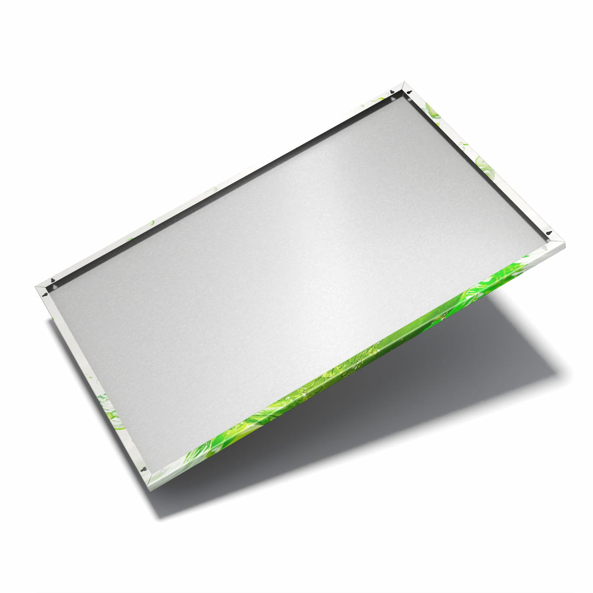 Nur 7 mm – liegt eng an der Wand – Metall Magnettafel - Grüner Apfel im Spritzer