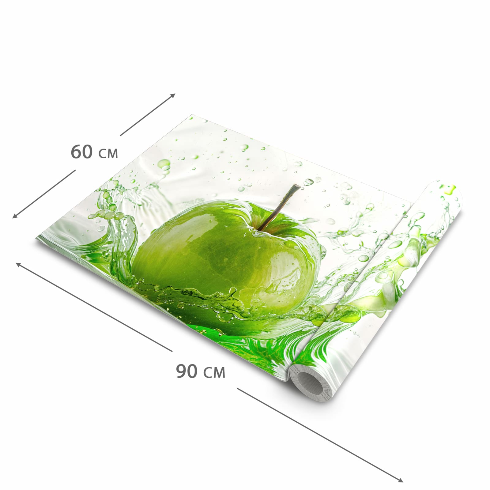 Rutschfester dünner Teppich mit Motiv Splash Apfel in der Grösse 60x240 cm