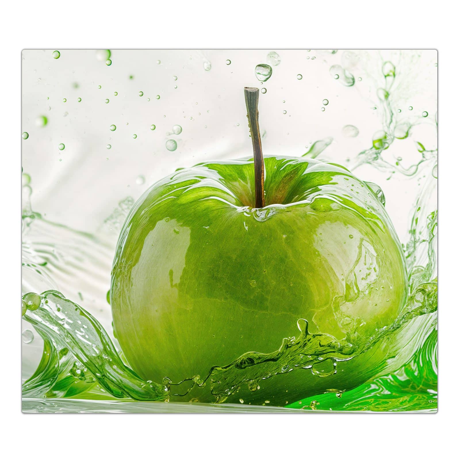 1-teilige Herdabdeckung aus Glas mit Apfel Spritzer-Motiv in der Frontansicht #grösse_1-Teilig (60x52cm)
