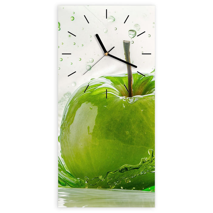 Wanduhr Apfel Spritzer aus Glas – Hochformat 30 × 60 cm mit Ziffernblatt Linie