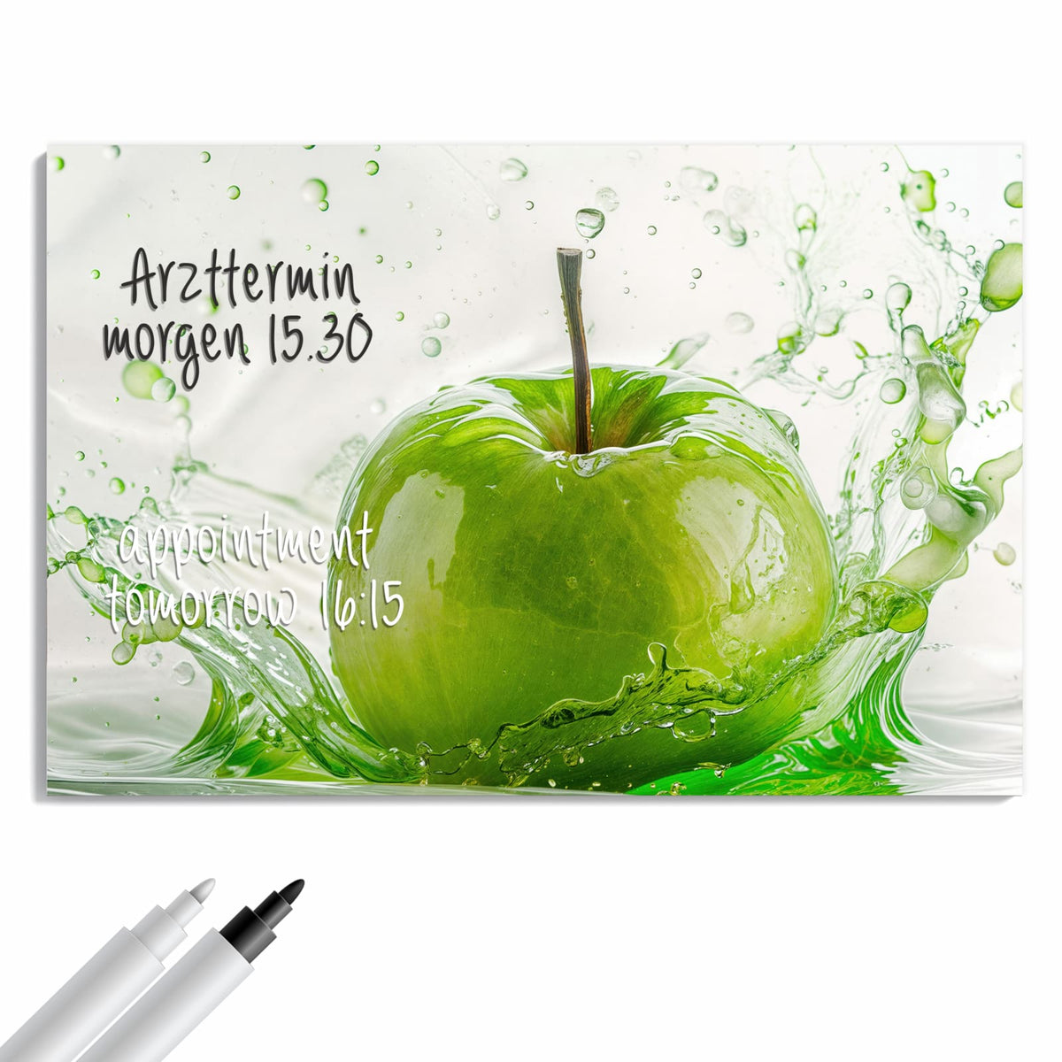 Beschreiben, abwischen, anheften – Metall Magnettafel - Grüner Apfel im Spritzer