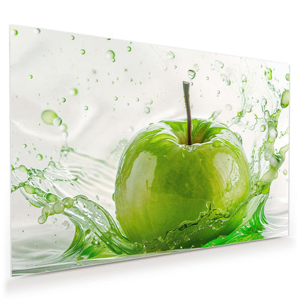 Wandbild mit dem Motiv Grüner Apfel im Spritzer