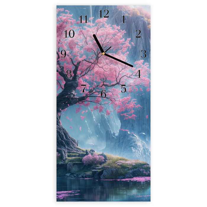Wanduhr Zauberhafte Landschaft aus Glas – Hochformat 30 × 60 cm mit Ziffernblatt Klassisch