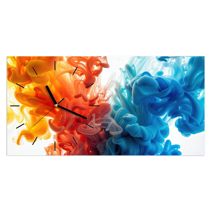 Wanduhr Farbige_ Wirbel aus Glas – Querformat 60 × 30 cm mit Ziffernblatt Linie