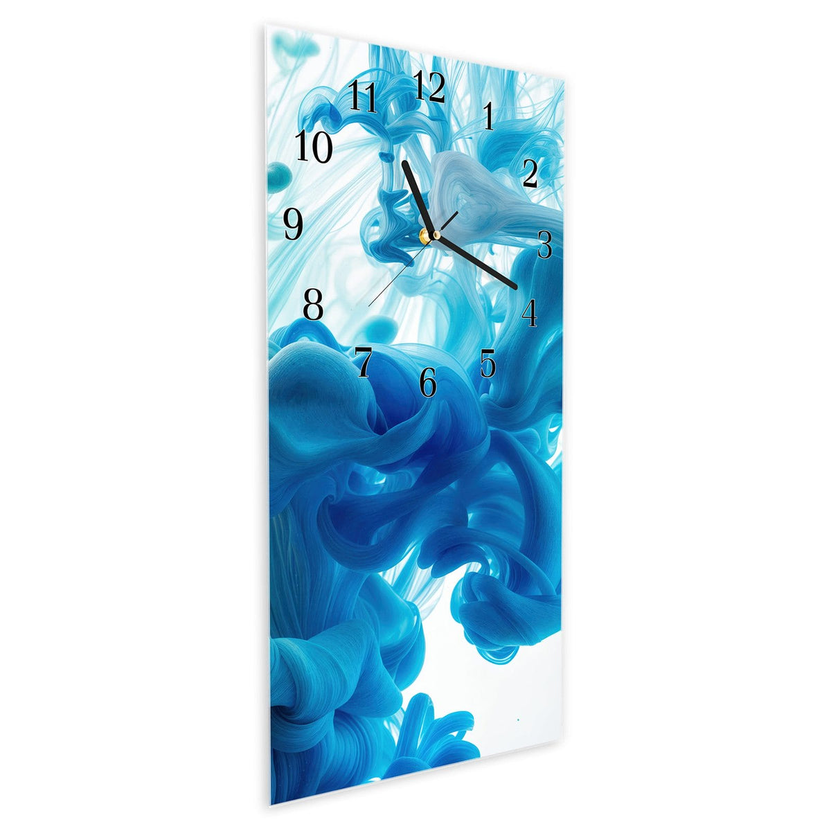 Vormontiert – mit Schwebeeffekt – Wanduhr Farbige_ Wirbel aus Glas – Hochformat 30 × 60 cm
