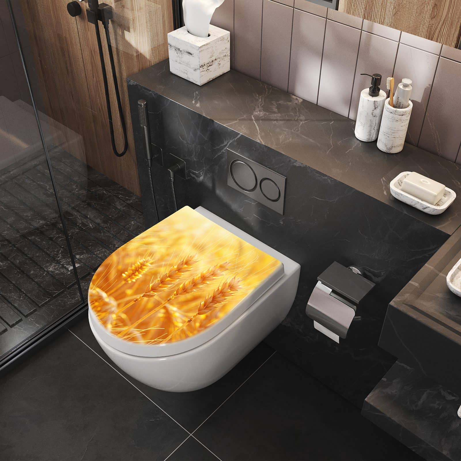 WC-Sitz mit Absenkautomatik Sonnenuntergang von Weizenfeld