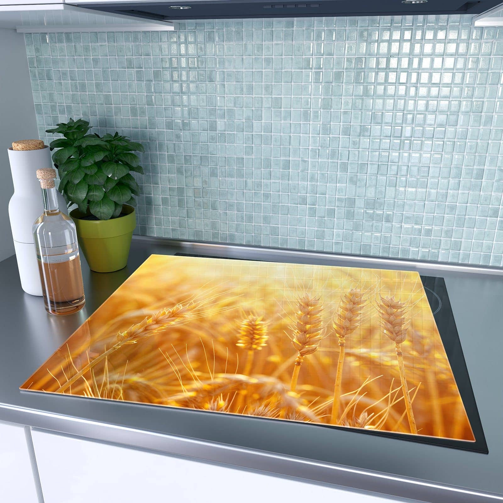 1-teilige Ceranfeld Abdeckungen mit Goldene Ähren im Abendlicht-Motiv auf dem Ceranfeld