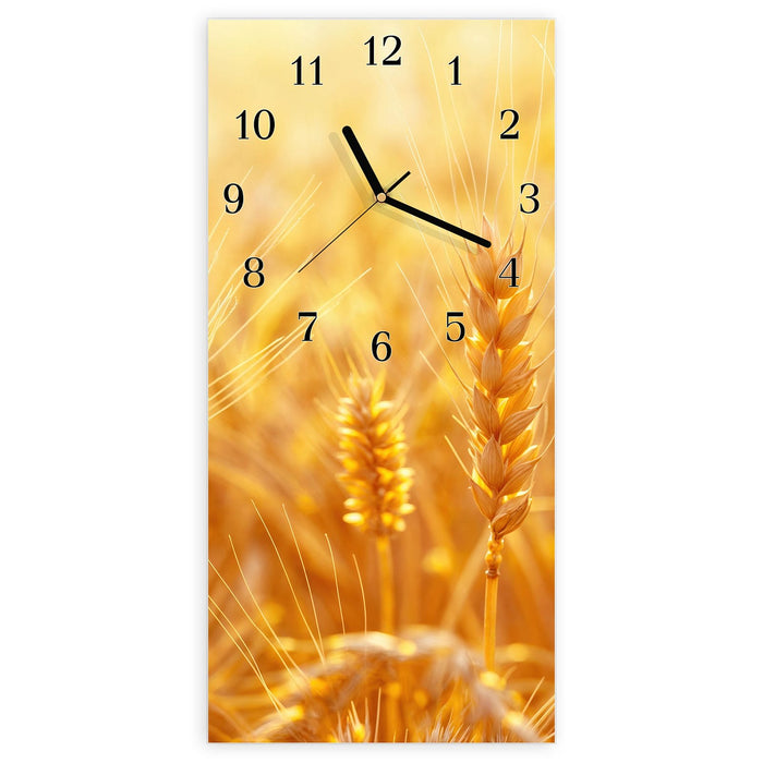 Wanduhr Goldene Ähren im Abendlicht aus Glas – Hochformat 30 × 60 cm mit Ziffernblatt Klassisch