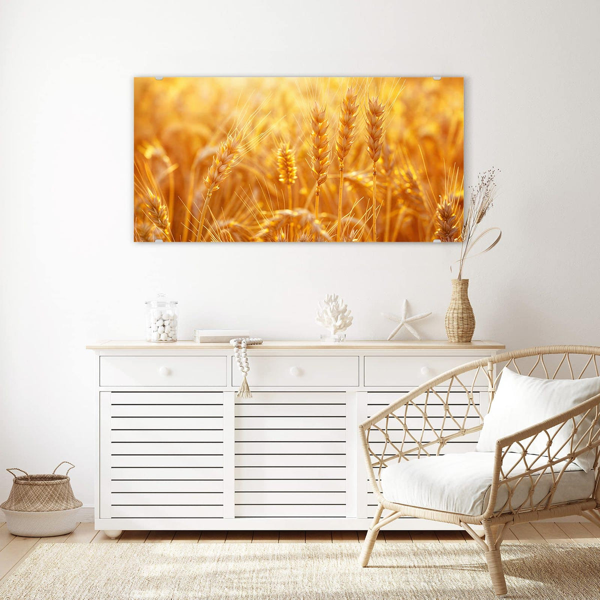 Echtglas, 4 mm – kein Acryl, keine Folie – Wandbild - Weizen im Gegenlicht - Querformat