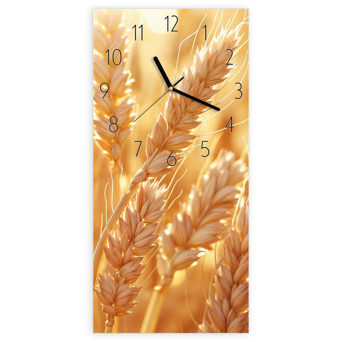 Wanduhr Weizenfelder aus Glas – Hochformat 30 × 60 cm mit Ziffernblatt Elegant