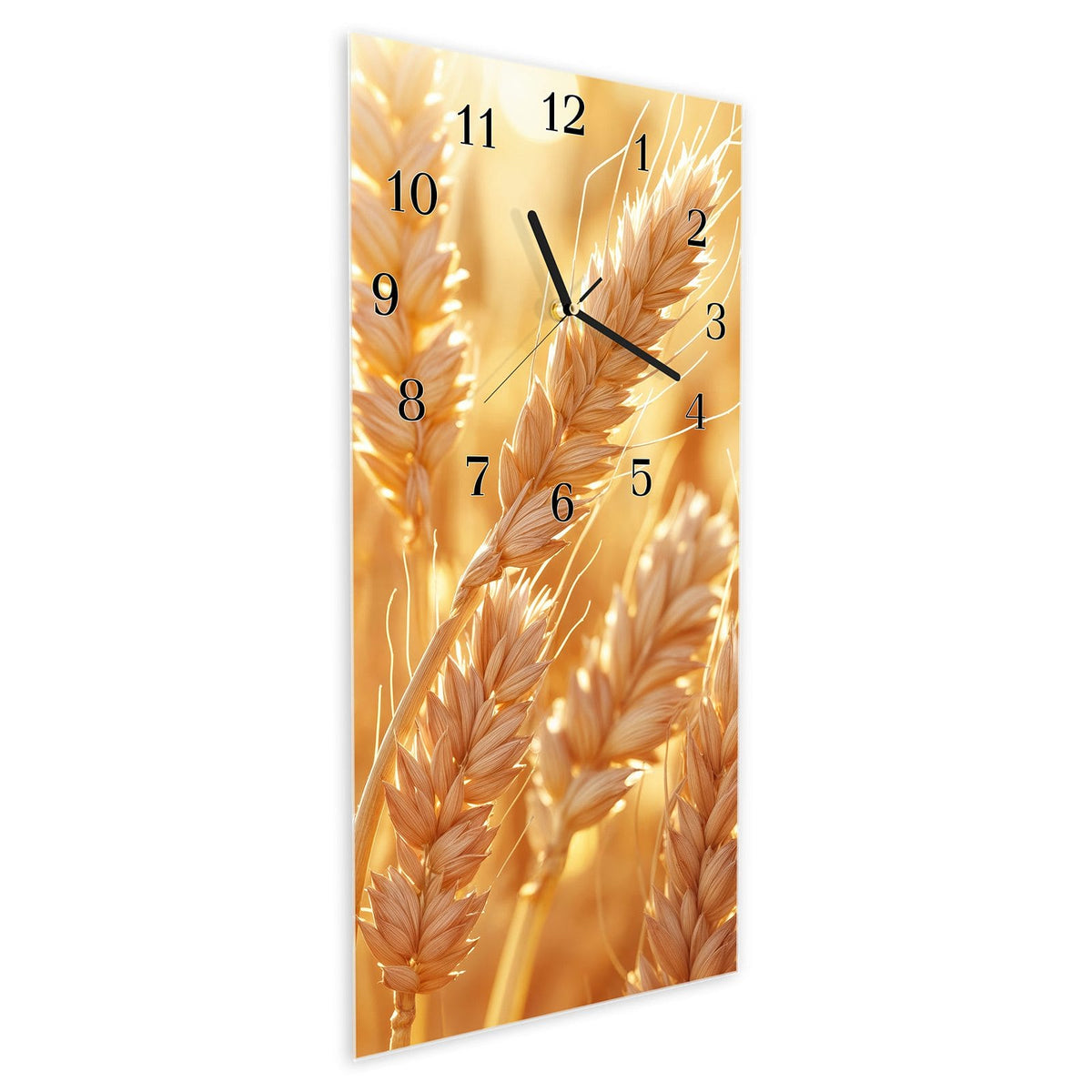 Vormontiert – mit Schwebeeffekt – Wanduhr Weizenfelder aus Glas – Hochformat 30 × 60 cm