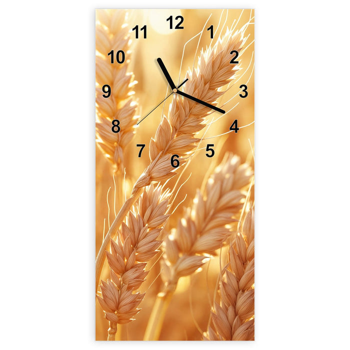 Wanduhr Weizenfelder aus Glas – Hochformat 30 × 60 cm mit Ziffernblatt Modern