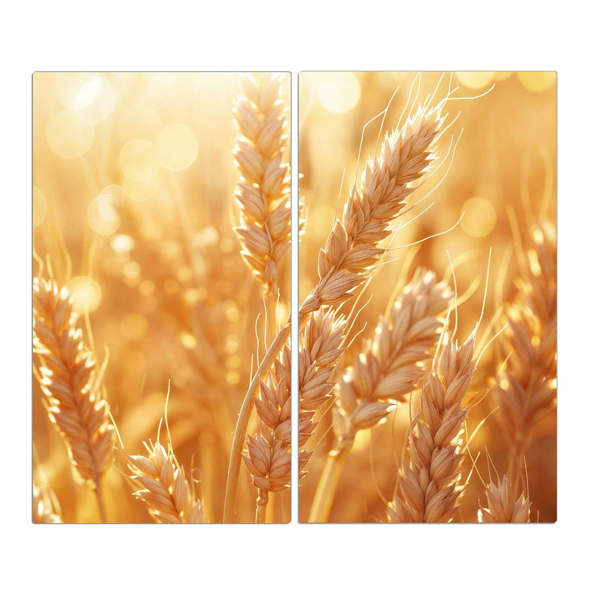 Reife Weizenähren in Nahaufnahme vor goldenem Bokeh