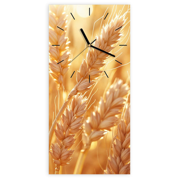 Wanduhr Weizenfelder aus Glas – Hochformat 30 × 60 cm mit Ziffernblatt Linie