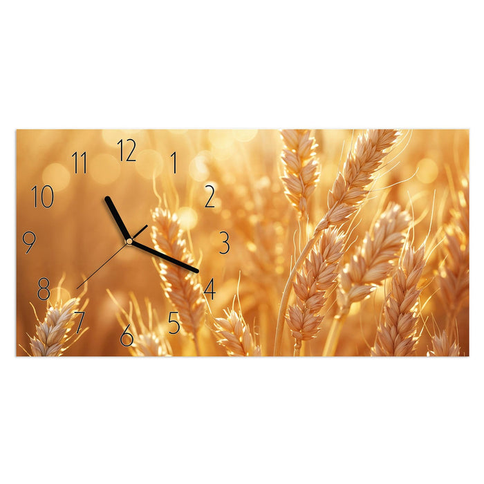 Wanduhr Weizenfelder aus Glas – Querformat 60 × 30 cm mit Ziffernblatt Elegant