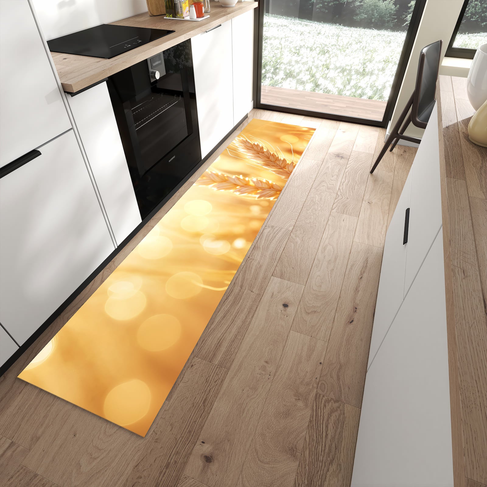 Küchenteppich mit Motiv Weizenfelder für Ordnung in moderner Küche