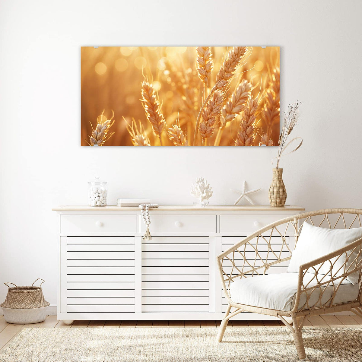 Echtglas, 4 mm – kein Acryl, keine Folie – Wandbild - Reife Weizenähren - Querformat