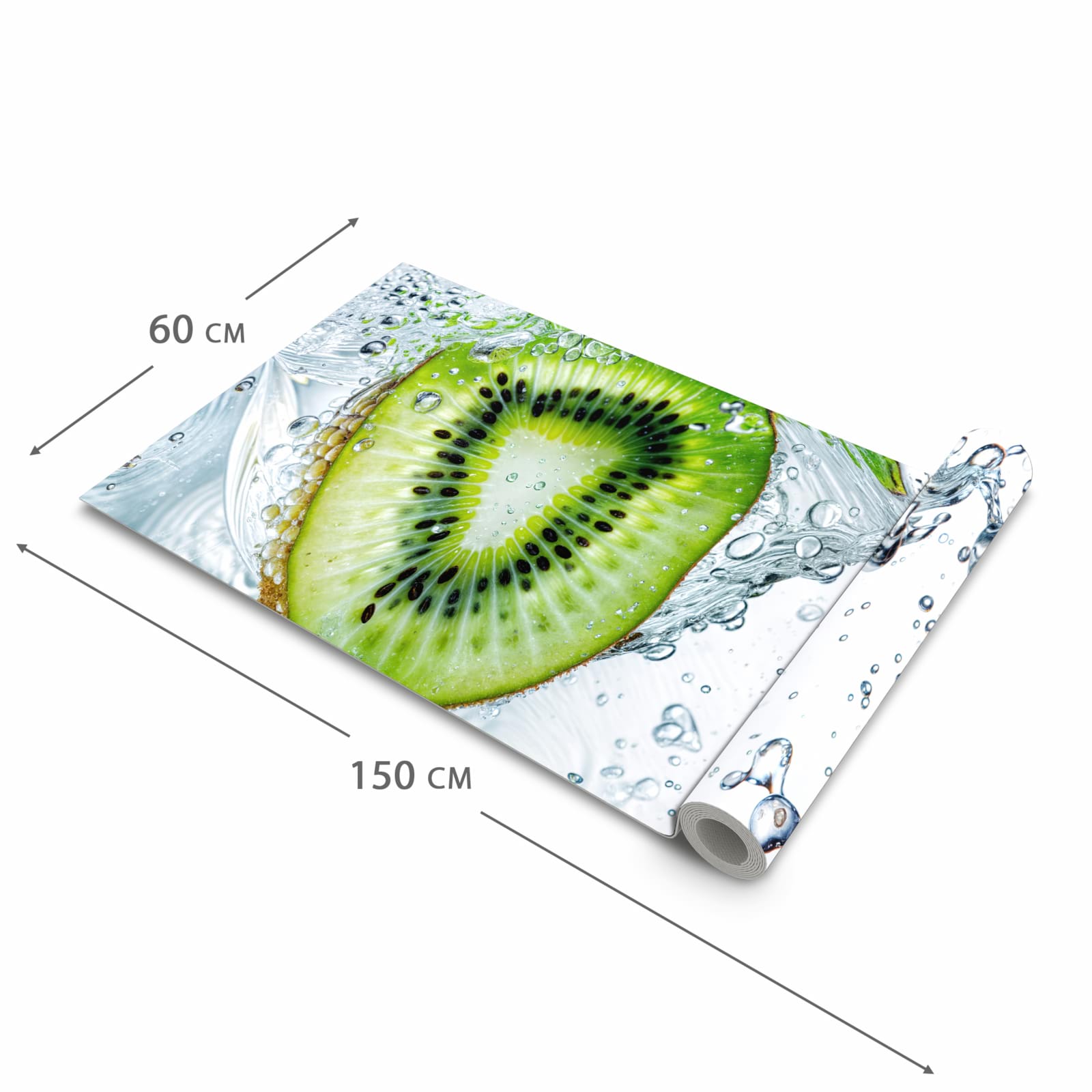 Fleckenresistenter Küchenteppich mit Motiv Kiwi im Wasser in der Grösse 60x120 cm