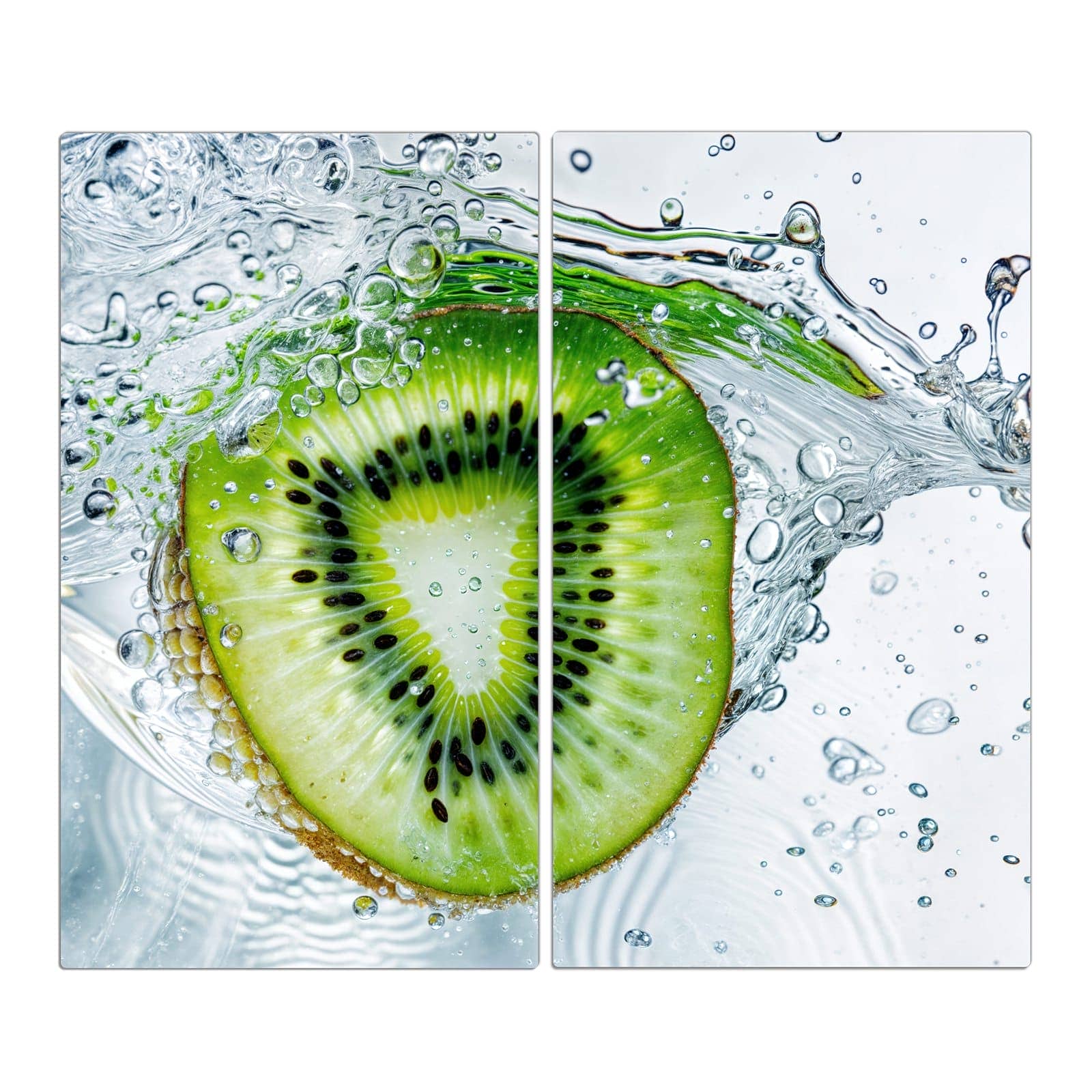 2-teilige Glasplatte Herd mit Kiwi im Wasser-Motiv in der Frontansicht #grösse_2-Teilig (60x52cm)